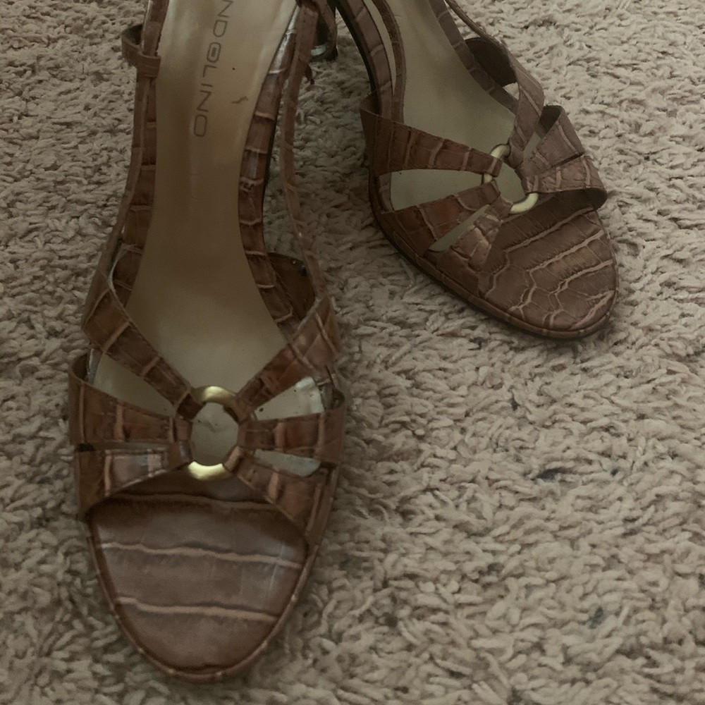 Brown croc look sling back heels
